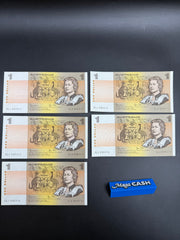 1982 5x Uncirculated Consecutive Australian $1 Banknotes