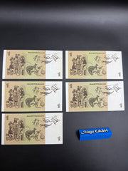 1982 5x Uncirculated Consecutive Australian $1 Banknotes