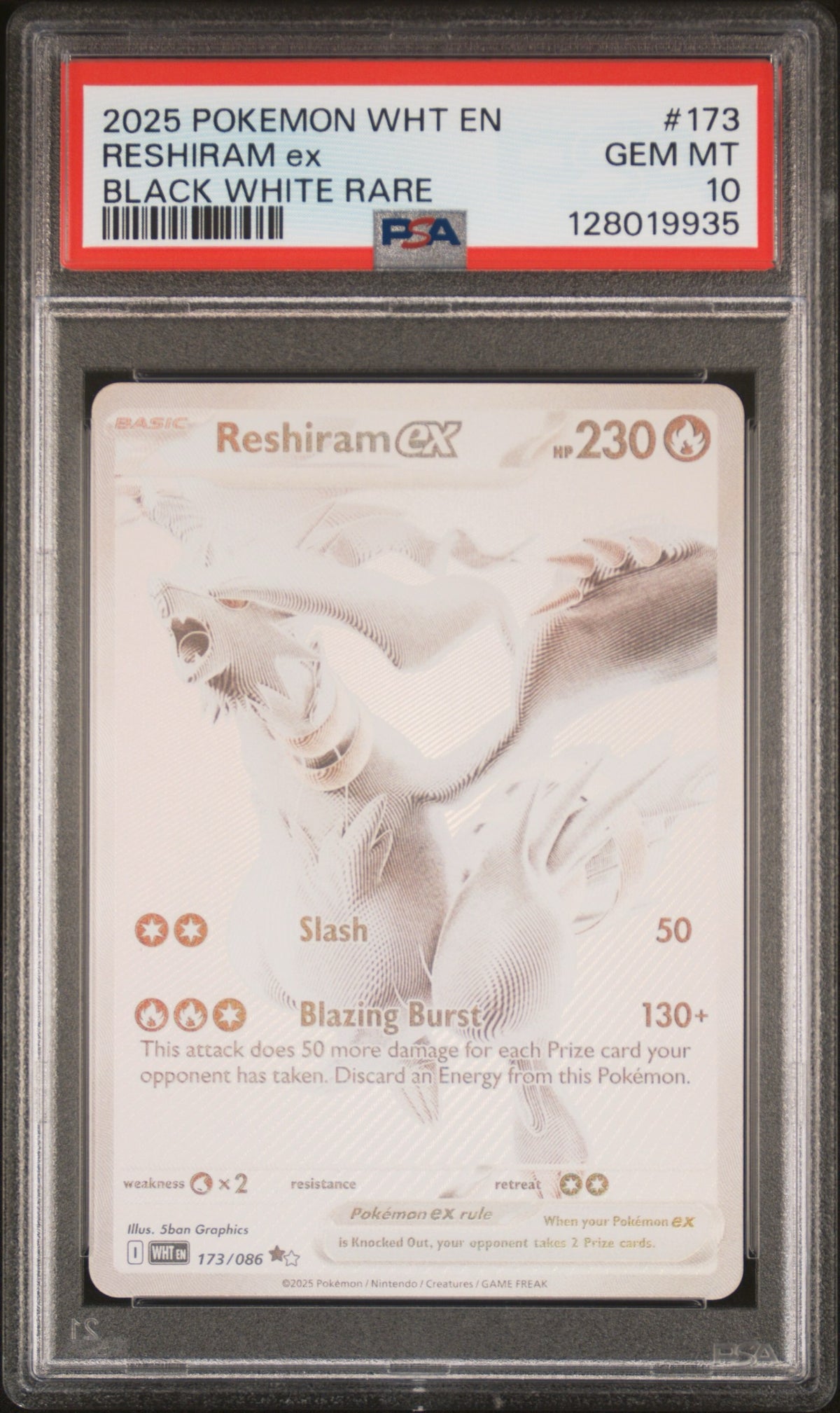 Pokémon - PSA 10 Reshiram Ex 173/086 White Flare