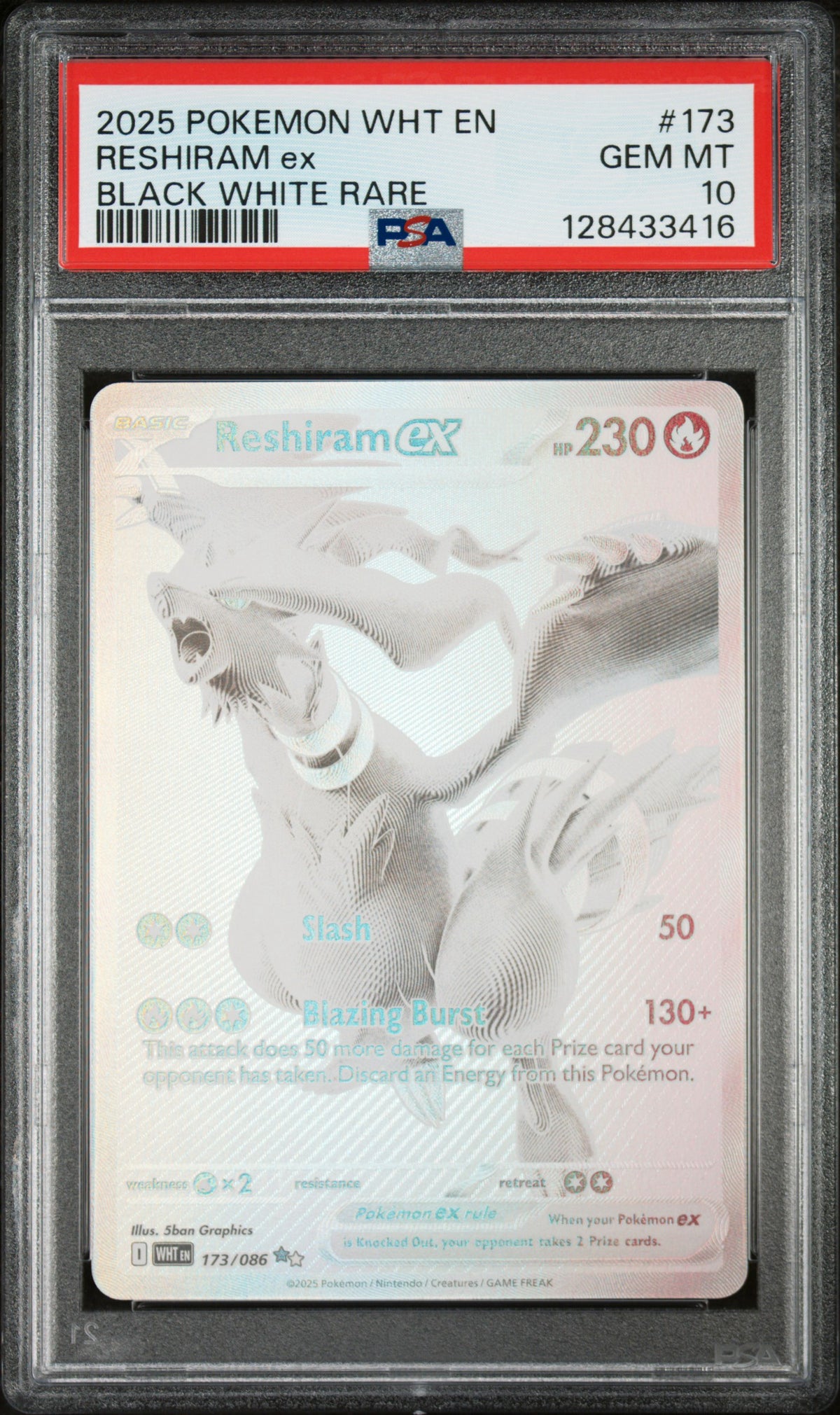 Pokémon - PSA 10 Reshiram Ex 173/086 White Flare