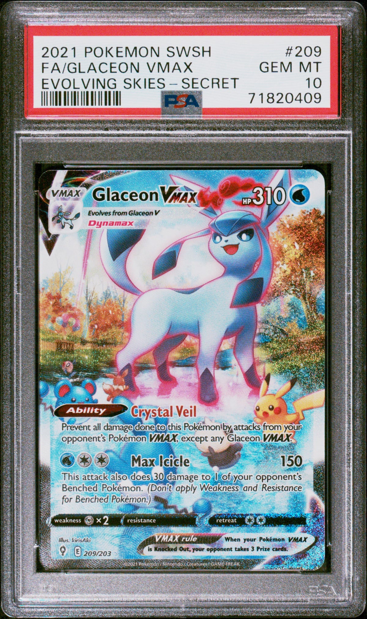 Pokémon - PSA 10 Glaceon Vmax 209/203 Evolving Skies