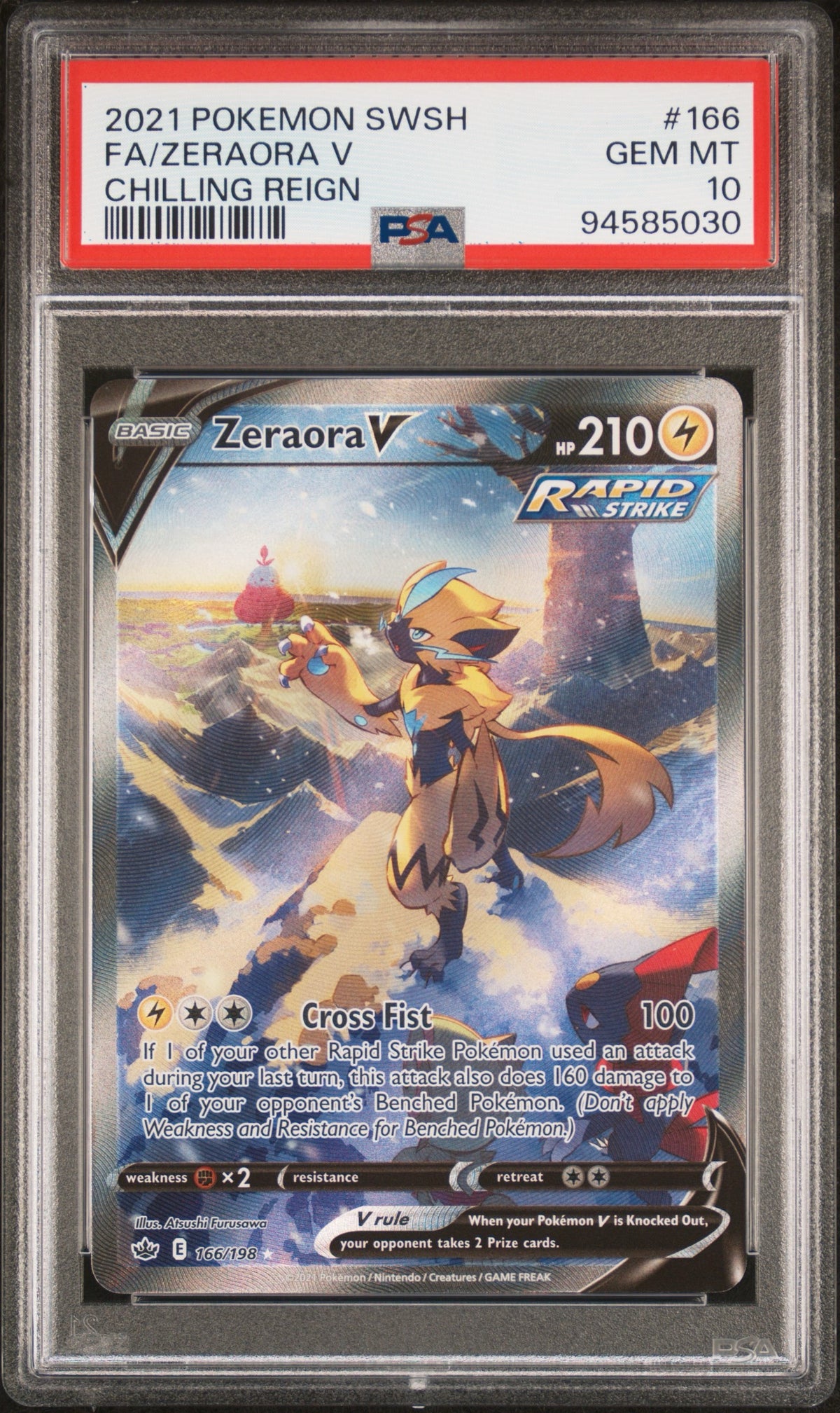 Pokémon - PSA 10 Zeraora V 166/198 Chilling Reign
