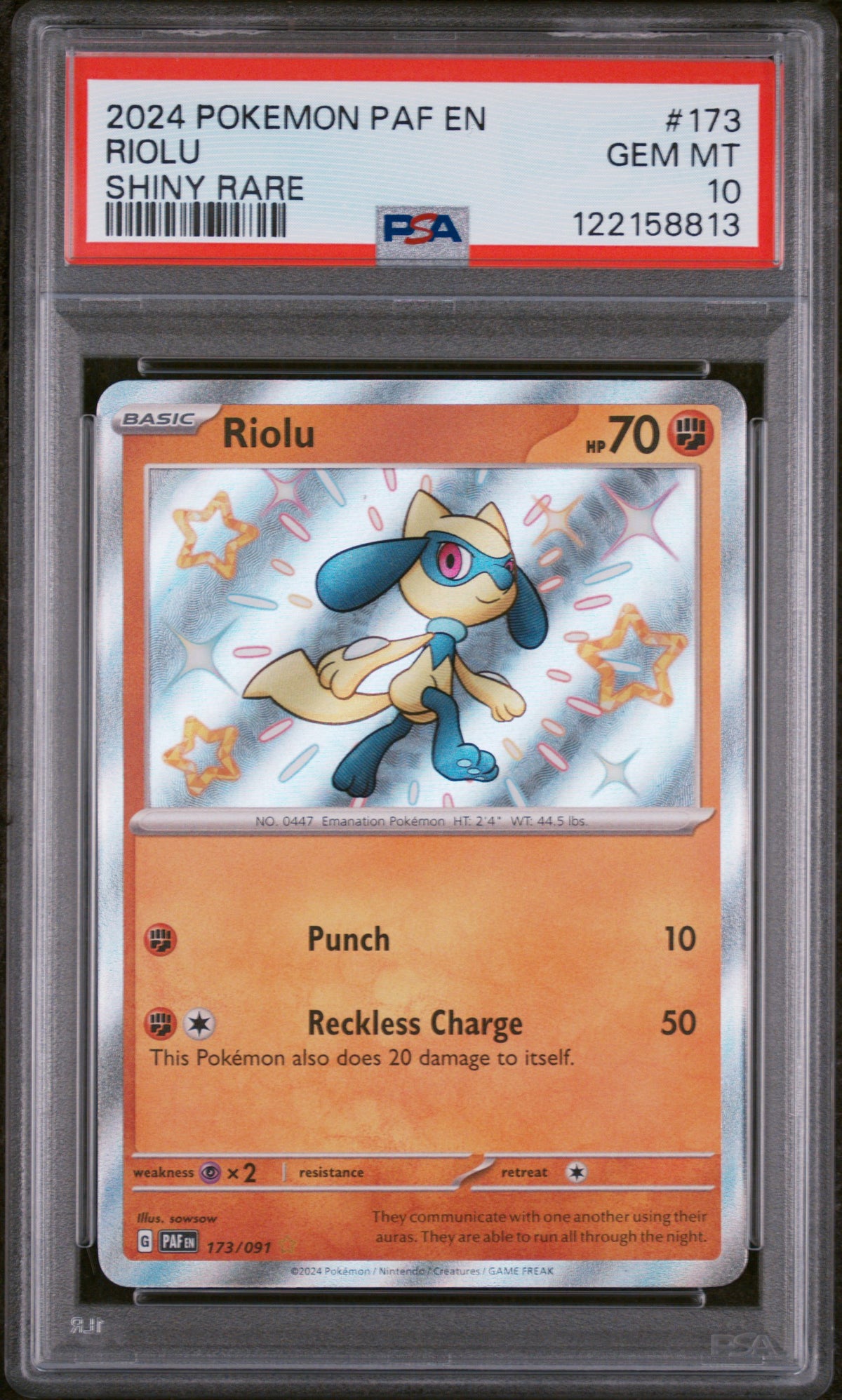 Pokémon - PSA 10 Riolu 1373/091 Paldean Fates