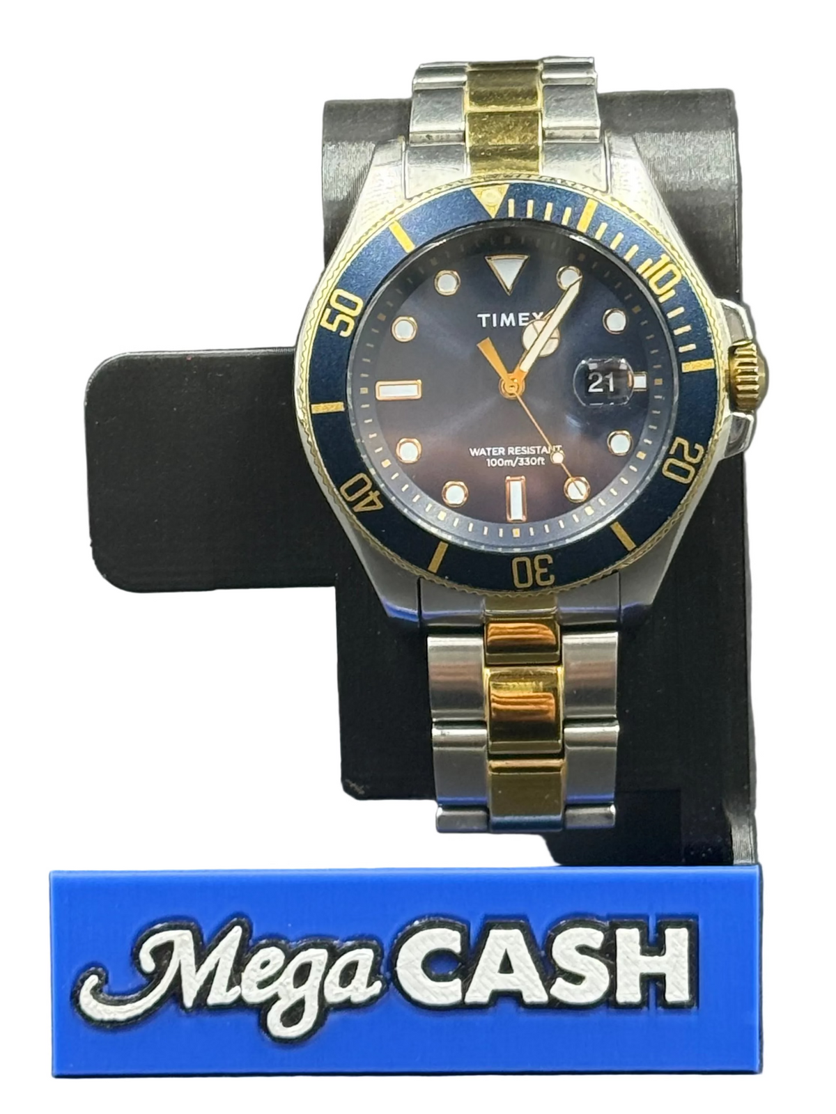 MENS TIMEX WATCH - TW2V4300 - Two Tone Silver/Gold Stainless Steel Band - Blue Analogue