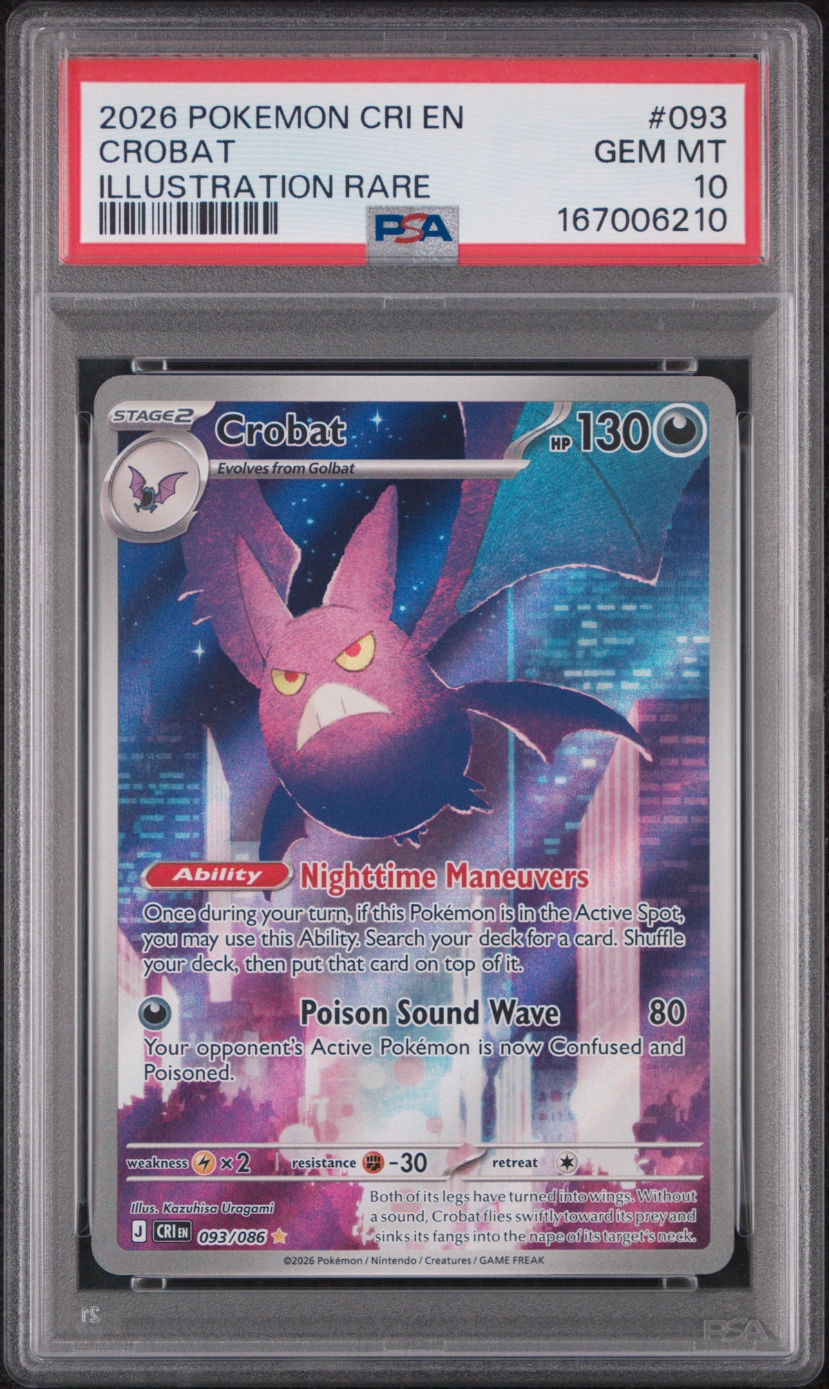Pokémon - PSA 10 Crobat 093/086 Choas Rising