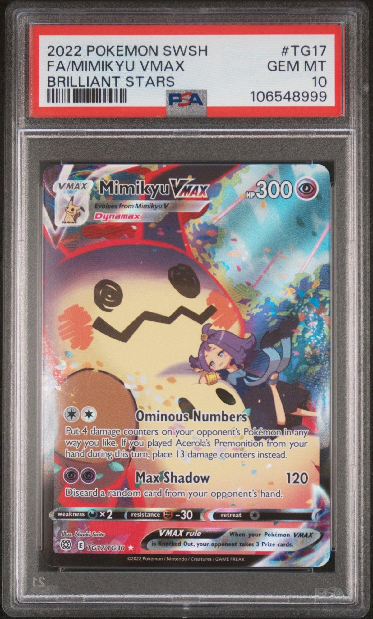 Pokemon PSA 10 Mimikyu VMAX TG17/TG30 Brilliant Stars