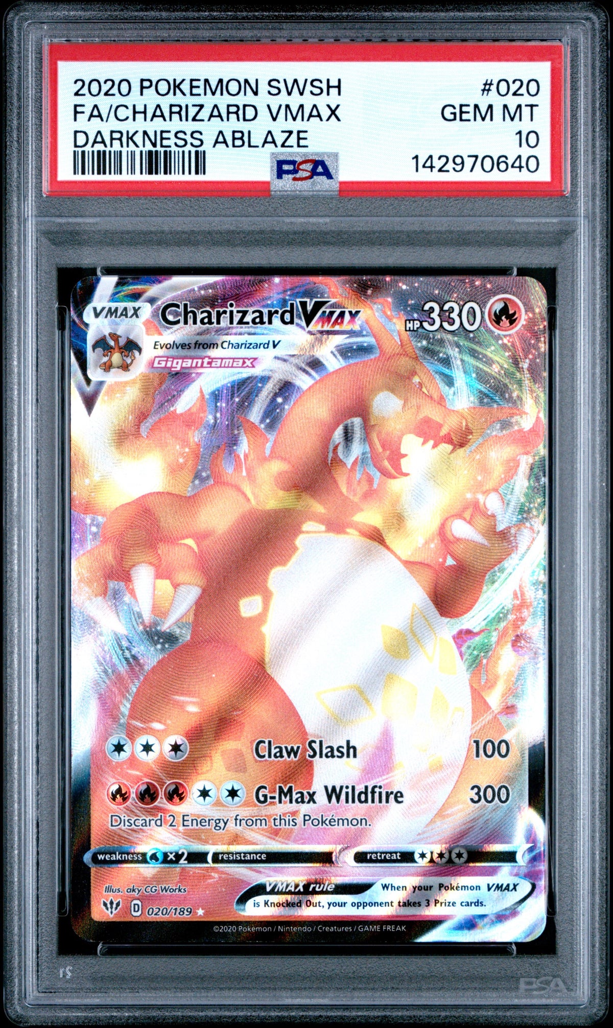 Pokémon - PSA 10 Charizard Vmax 020/189 Darkness Ablaze