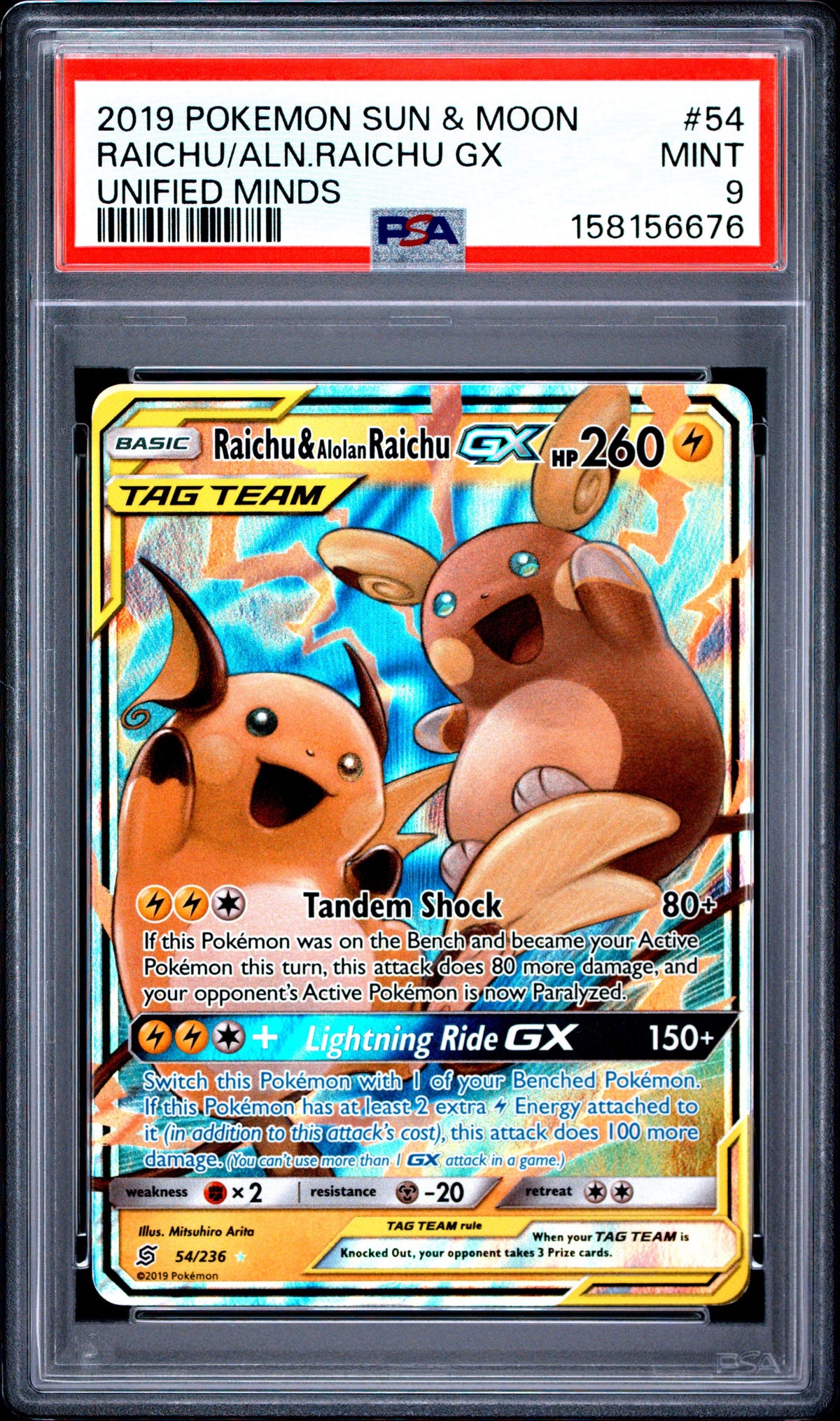 Pokémon - PSA9 Raichu & Alolan Raichu Gx 54/236