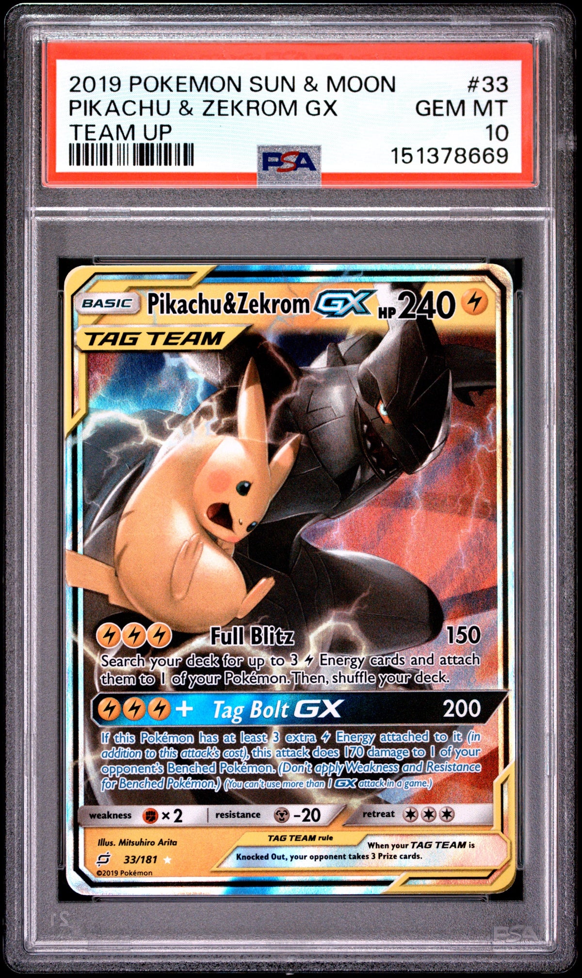 Pokémon - PSA 10 Pikachu & Zekrom Gx 33/181 Team Up