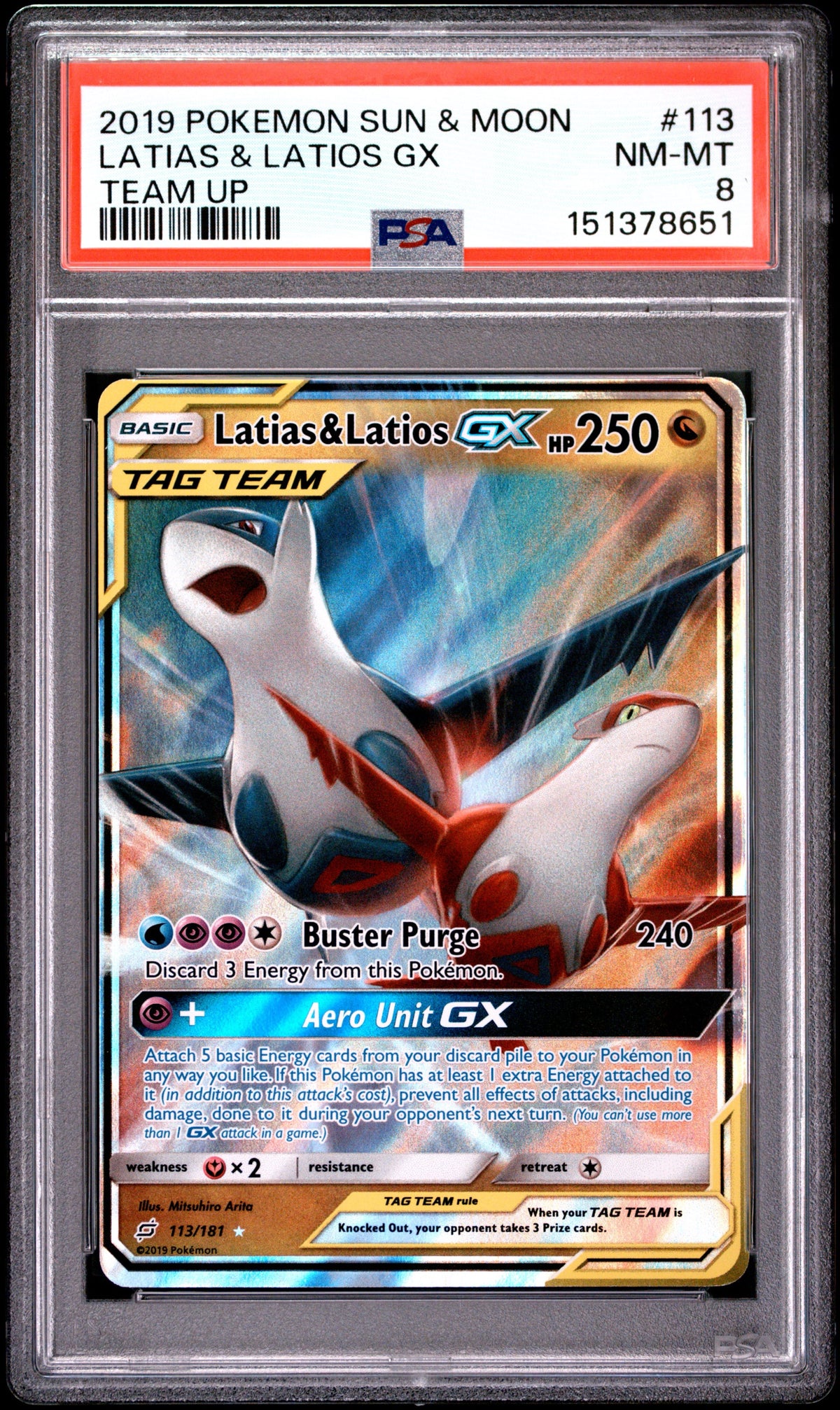 Pokémon- PSA 8 Latias & Latios GX 113/181 Team Up