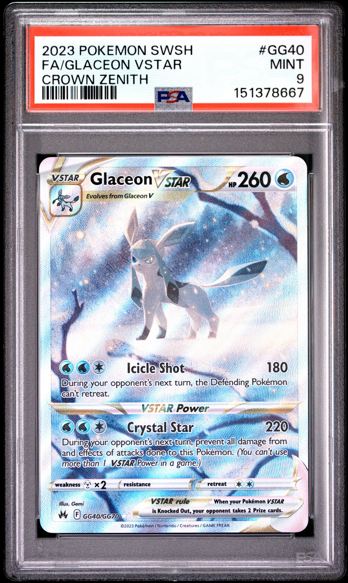 Pokémon - PSA 9 Glaceon Vstar GG40/GG70 Crown Zenith