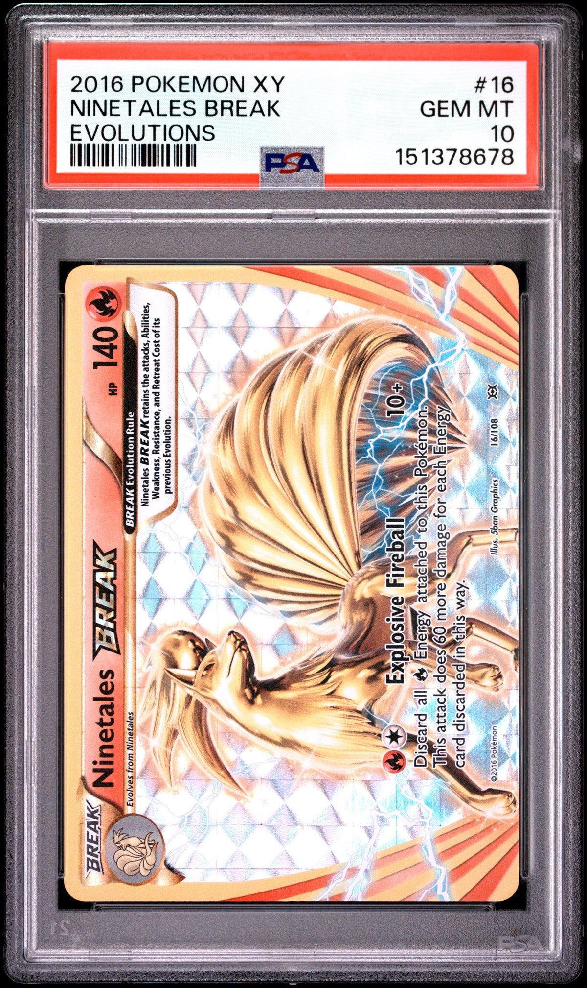 Pokémon- PSA 10 Ninetales Break 16/108 XY Evolutions