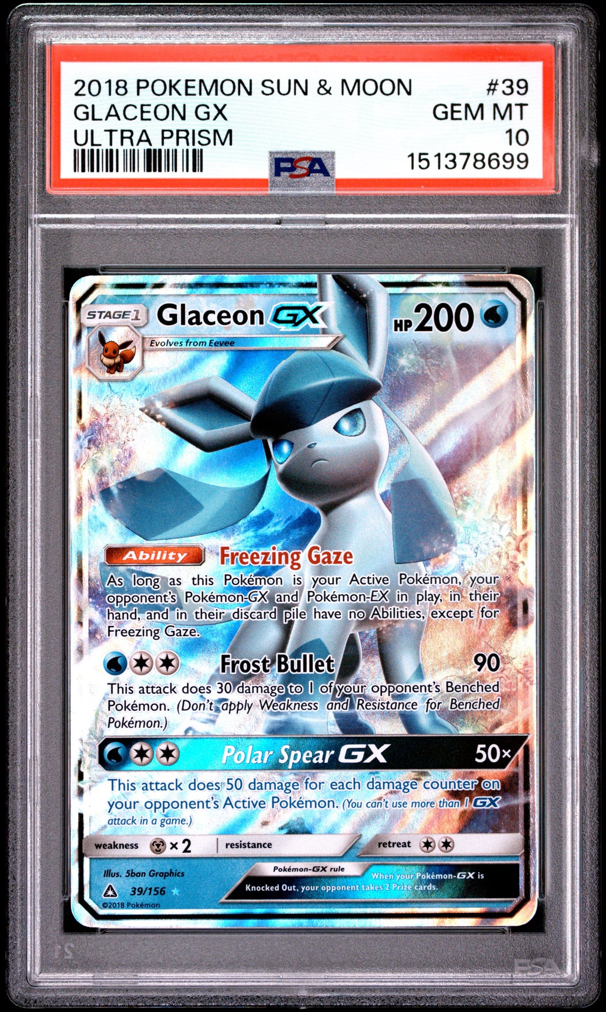 Pokémon - PSA 10 Glaceon GX 39/156 Ultra Prism