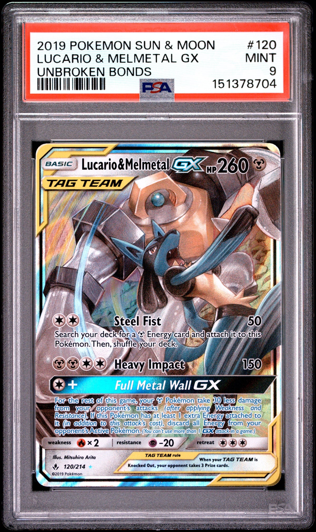 Pokémon - PSA 9 Lucario & Melmetal Gx 120/214 Unbroken Bonds