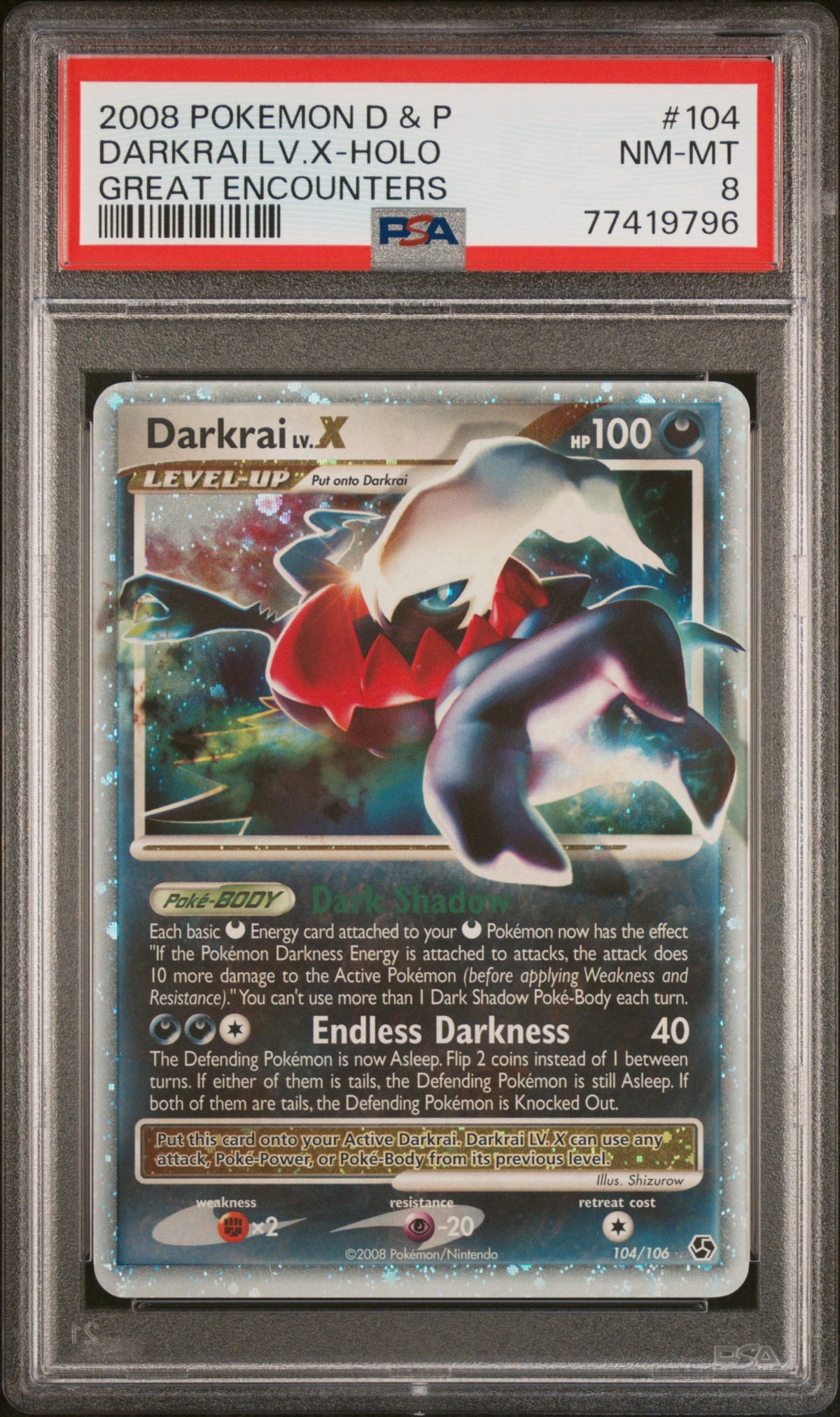 Pokémon - Darkrai LV.X 104/106 Great Encounters PSA 8