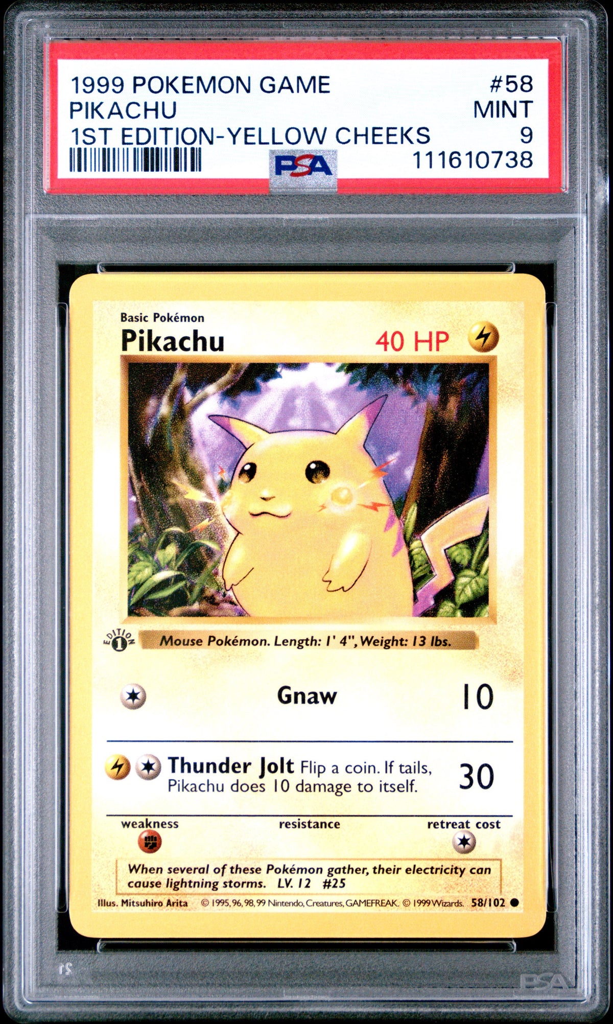 Pokémon - Yellow Cheeks Pikachu 58/102 1ST Edition Base Set PSA 9