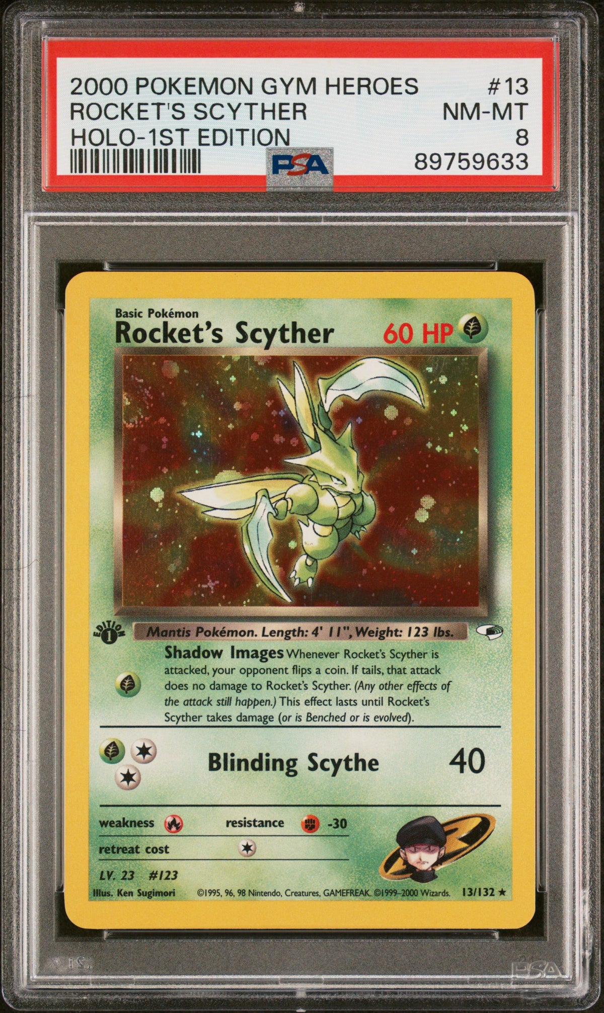 Pokemon - PSA 8 Rocket’s Scyther 13/132 Holo 1st Edition Gym Heroes