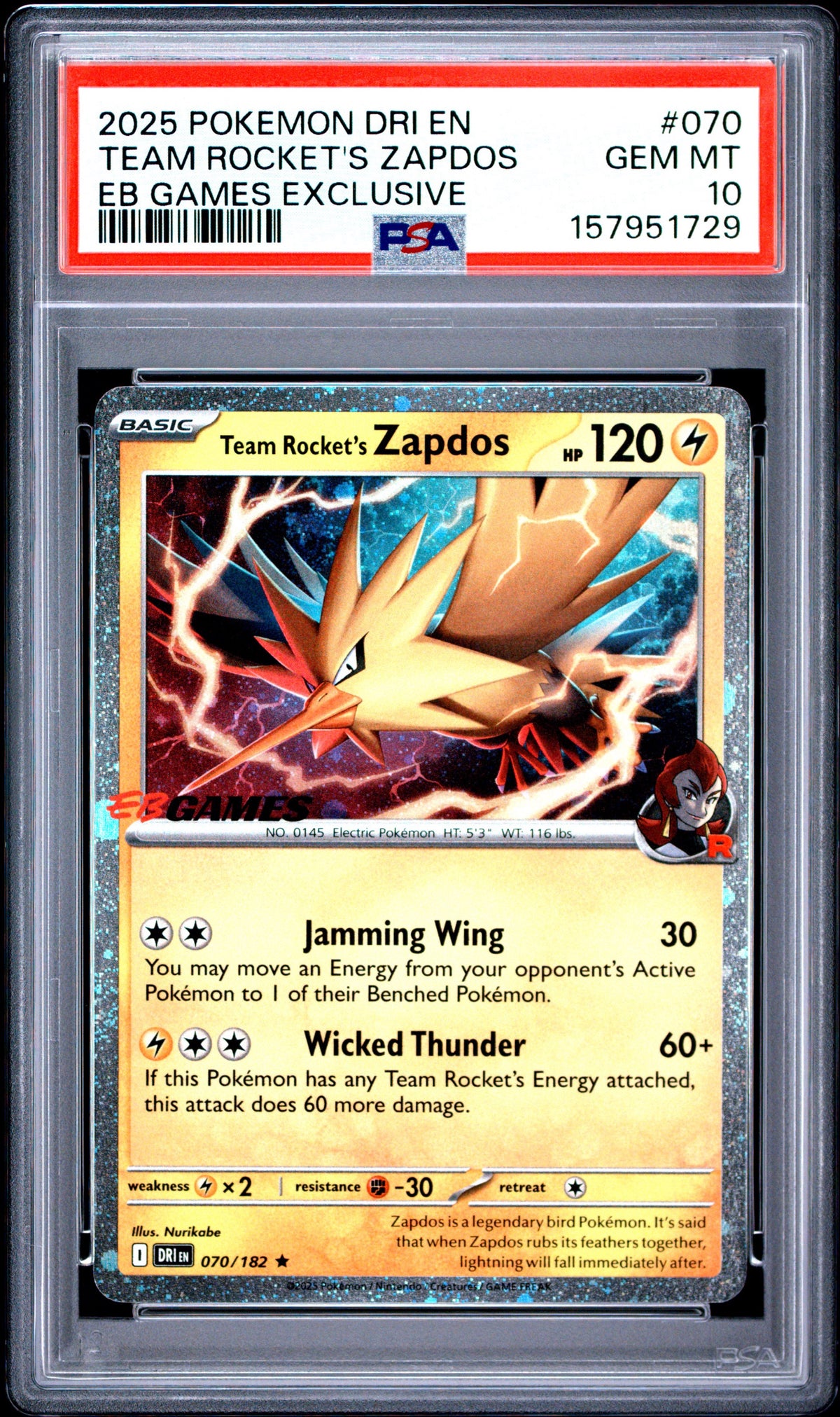 Pokemon - PSA 10 Zapdos 070/182 Eb Games Exclusive