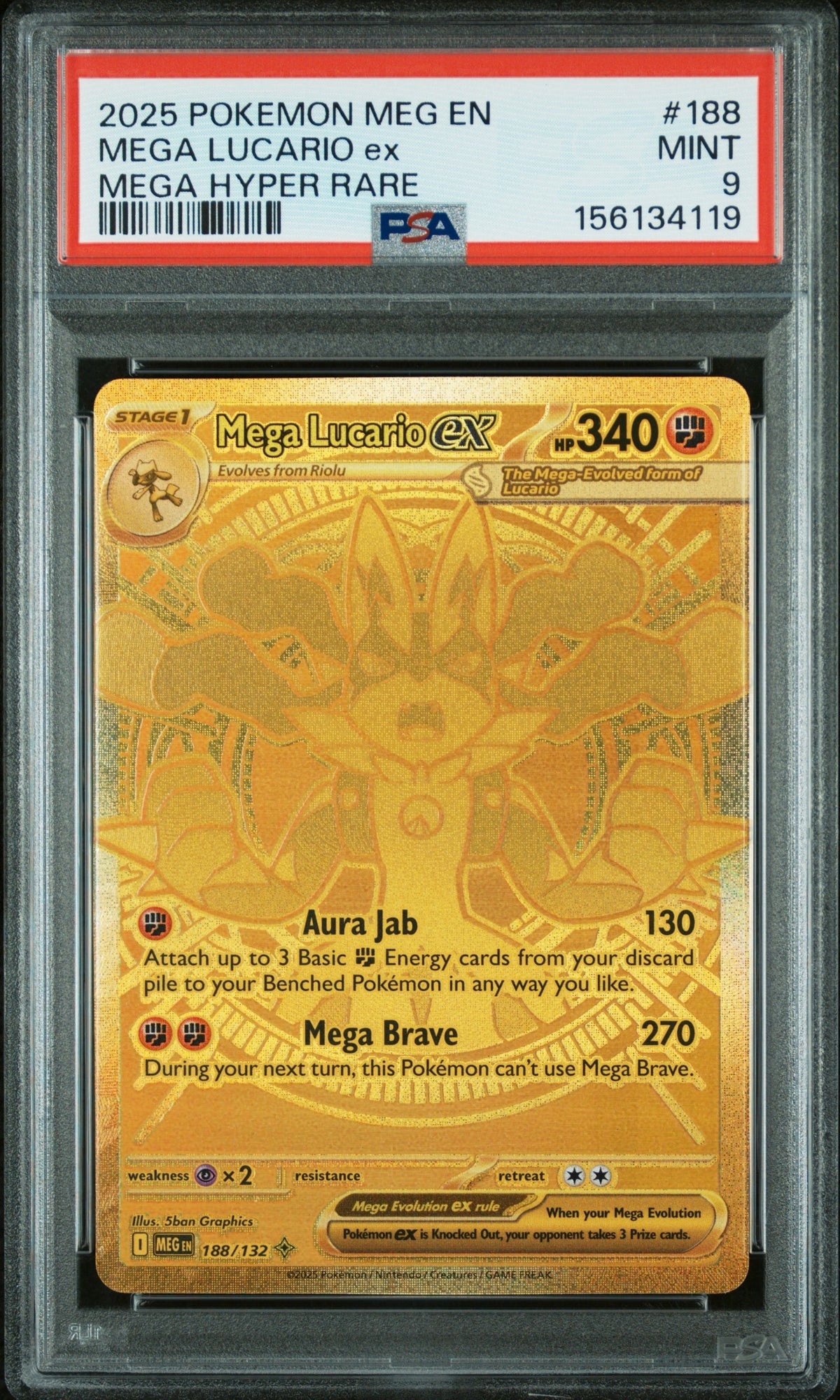 Pokémon - Mega Lucario Ex 188/132 Mega Evolutions Base PSA 9
