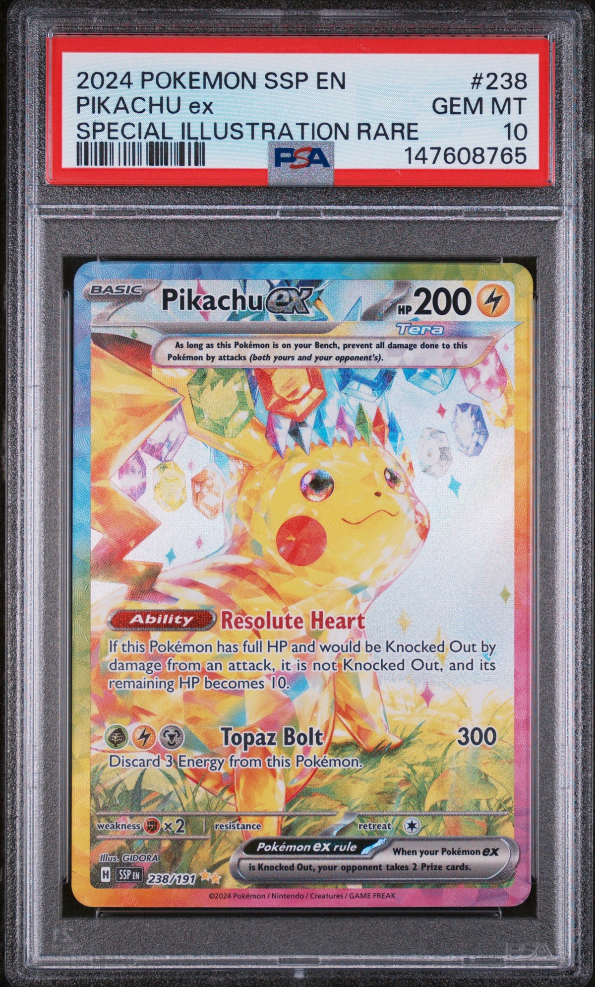 Pokemon - PSA 10 Pikachu ex 238/191 Surging Sparks