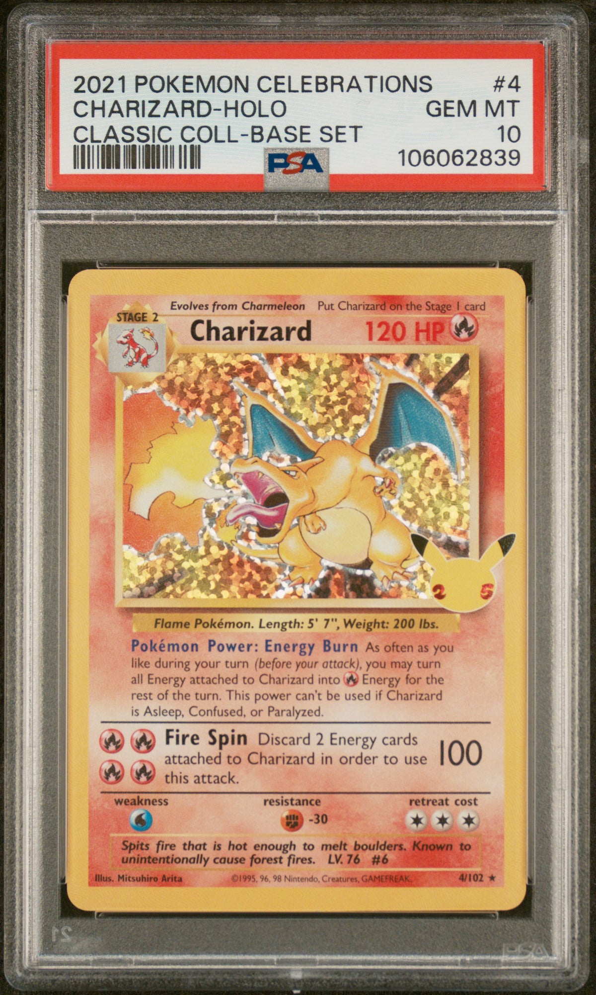 Pokemon - Charizard Holo 4/102 PSA 10 - Celebrations Classic Collection - Base Set