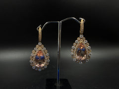 18ct Diamond & Morganite Teardrop Earrings 13.6gms