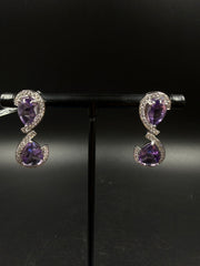 18ct Diamond/Amethyst White Gold Earrings 6.5gms
