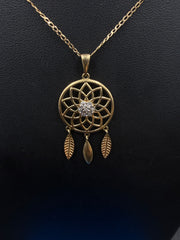 9ct Chain & Diamond Set Dreamcatcher Pendant 3.7gms