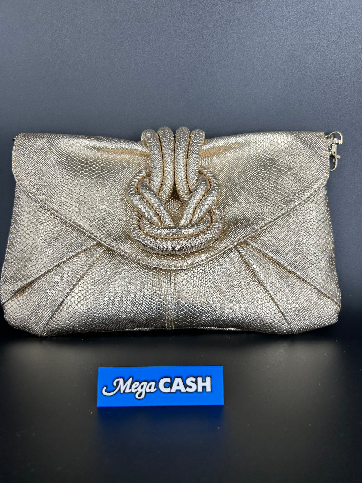 Collette gold alligator patterned clutch with cross body strap