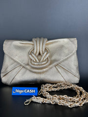 Collette gold alligator patterned clutch with cross body strap