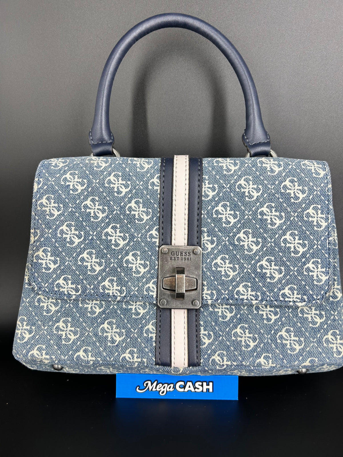 Guess Kasinta mini top handle bag with denim and monogram logo