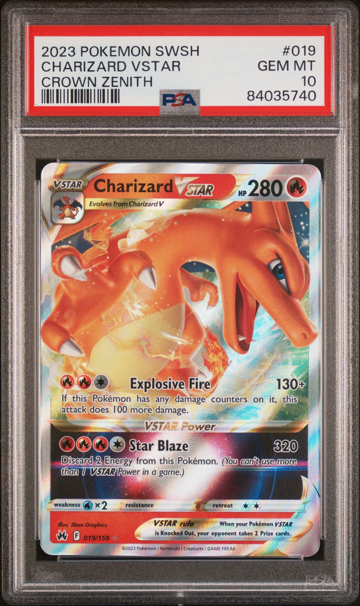 Pokemon- Charizard Vstar 019/159 PSA 10 Crown Zenith