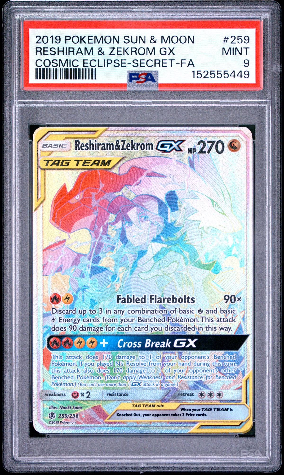 Pokemon- Reshiram & Zekrom GX 259/236 PSA 9