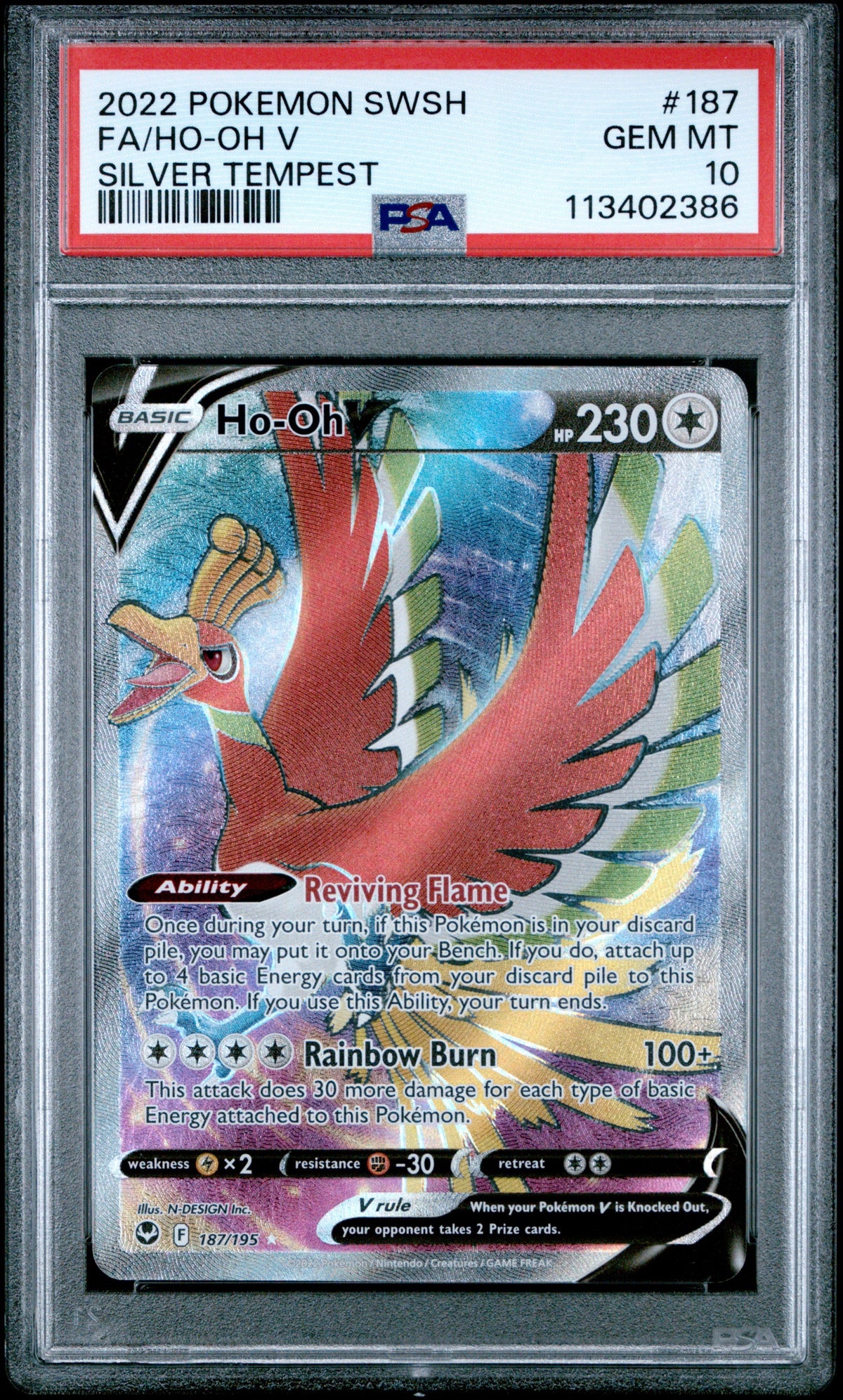 Pokemon- Ho-Oh V -187/195 PSA 10 - Silver Tempest