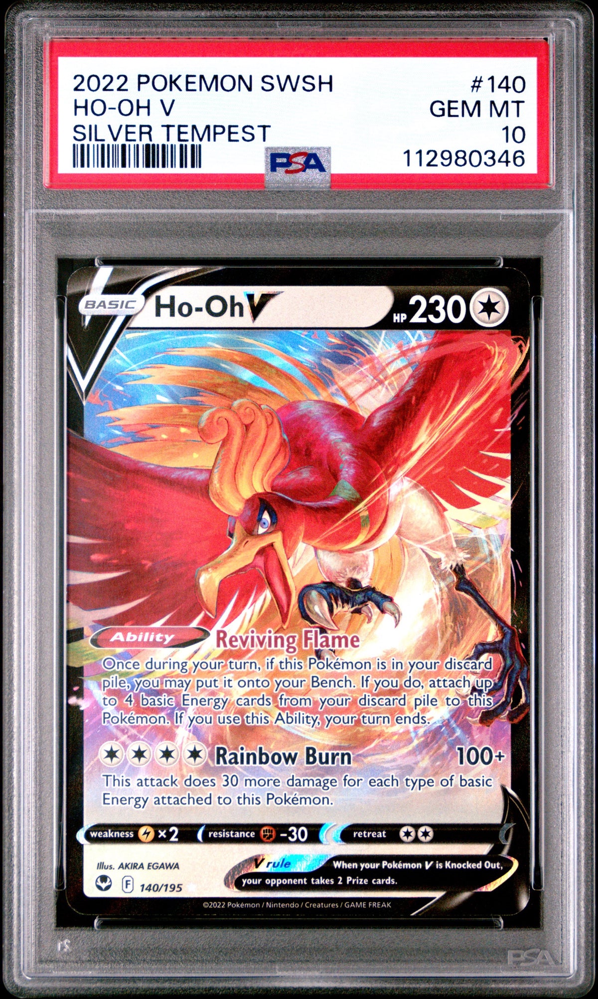 Pokemon- Ho-Oh V 140/195         PSA10 - Silver Tempest
