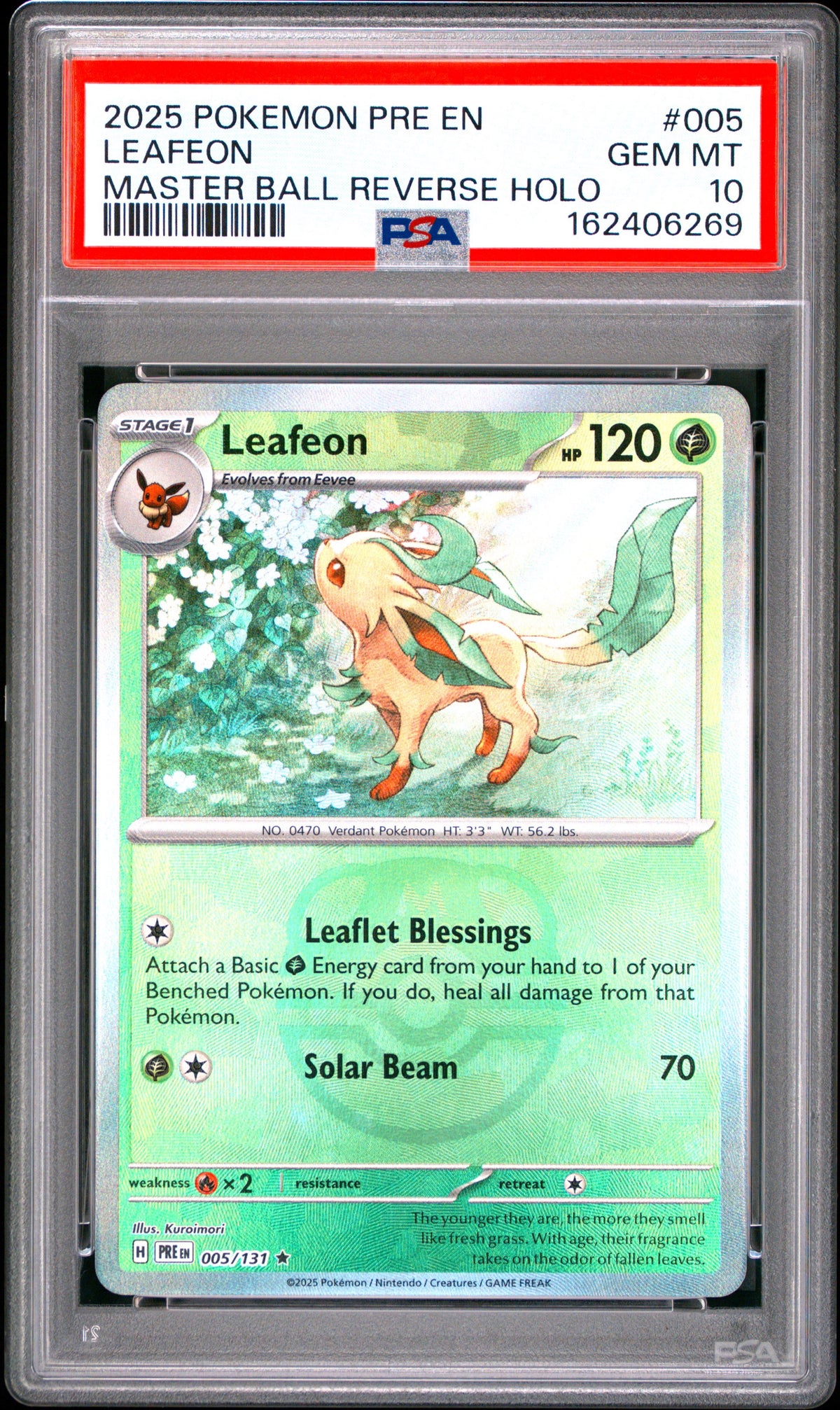 Pokemon PSA 10 Leafeon 005/131 Master Ball Reverse Holo