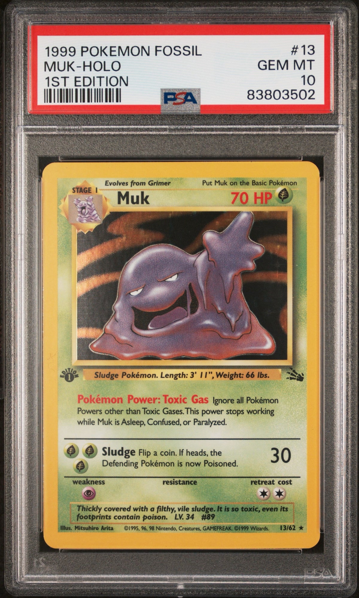 Pokemon- Muk Holo 13/62 - PSA 10         1st Edition