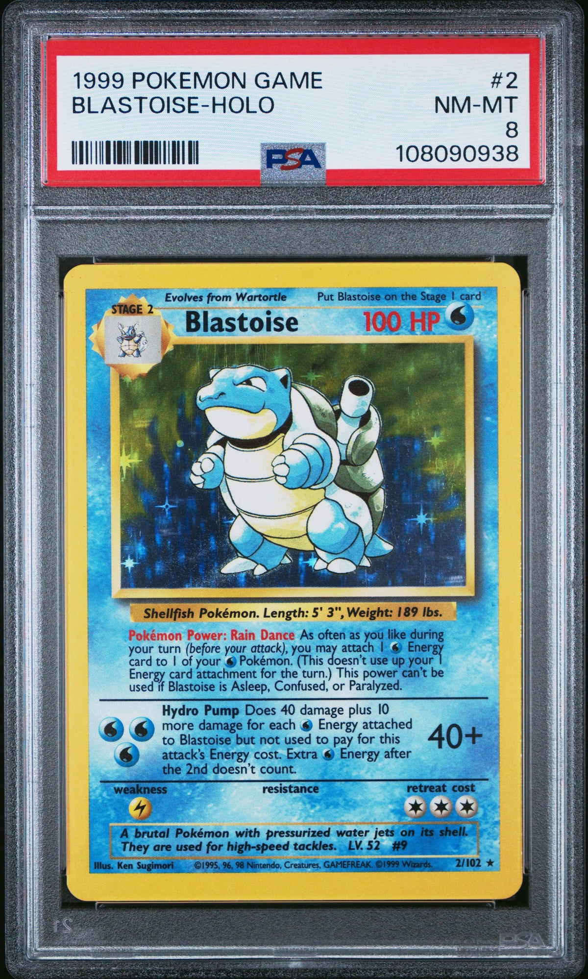 Pokemon- Blastoise Holo 3/102        PSA 8