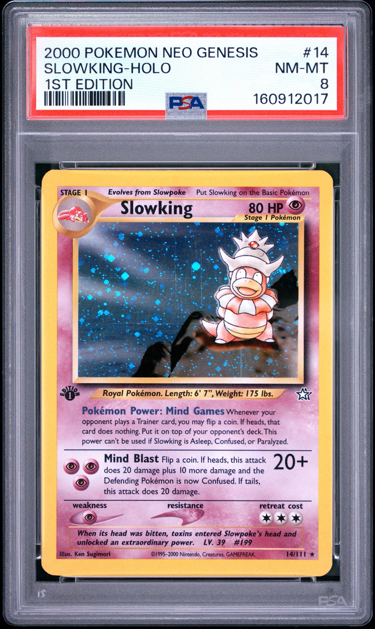Pokemon- Slowking Holo 14/111      PSA 8- 1st Edition