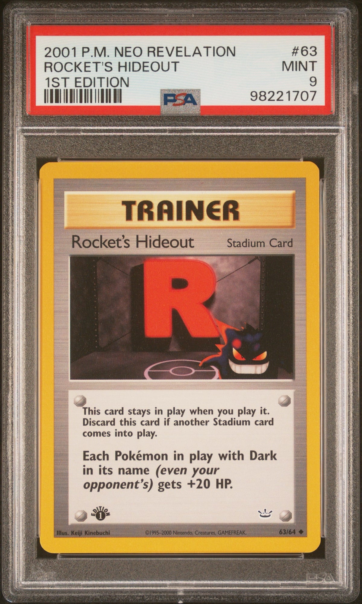 Pokémon - PSA 9 1ST Edition Rocket’s Hideout 63/64 Neo Revelation