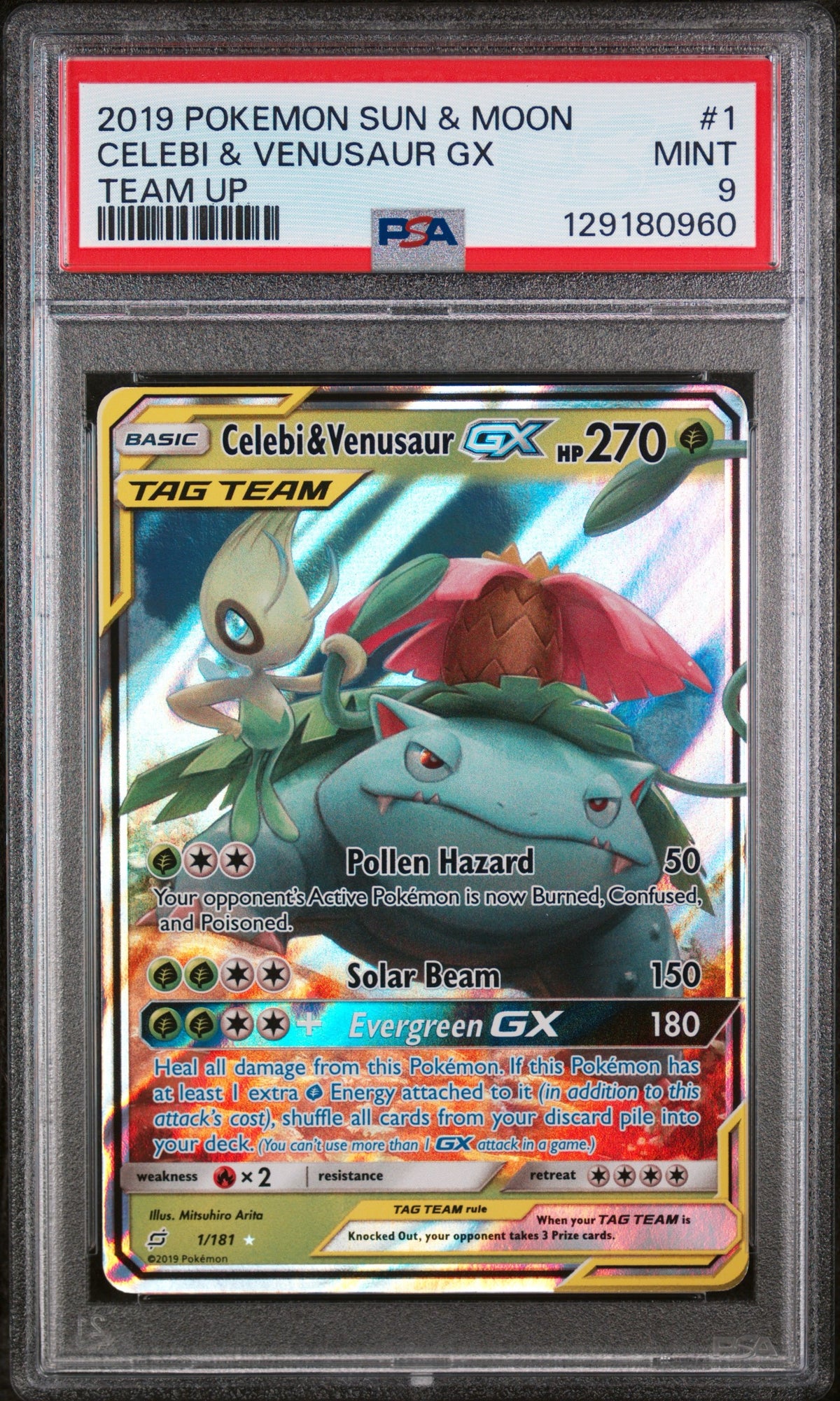 Pokémon - PSA 9 Celebi & Venusaur GX 1/181 Team Up
