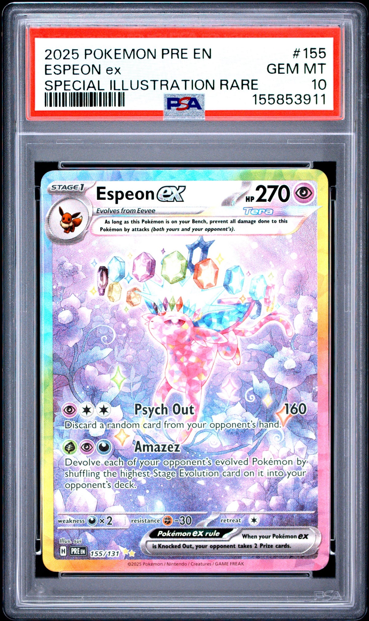 Pokémon - PSA 10 Espeon Ex 155/131 Prismatic Evolutions