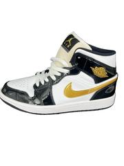Nike Air Jordan 1 Mid Patent Black Gold Size Mens US 8