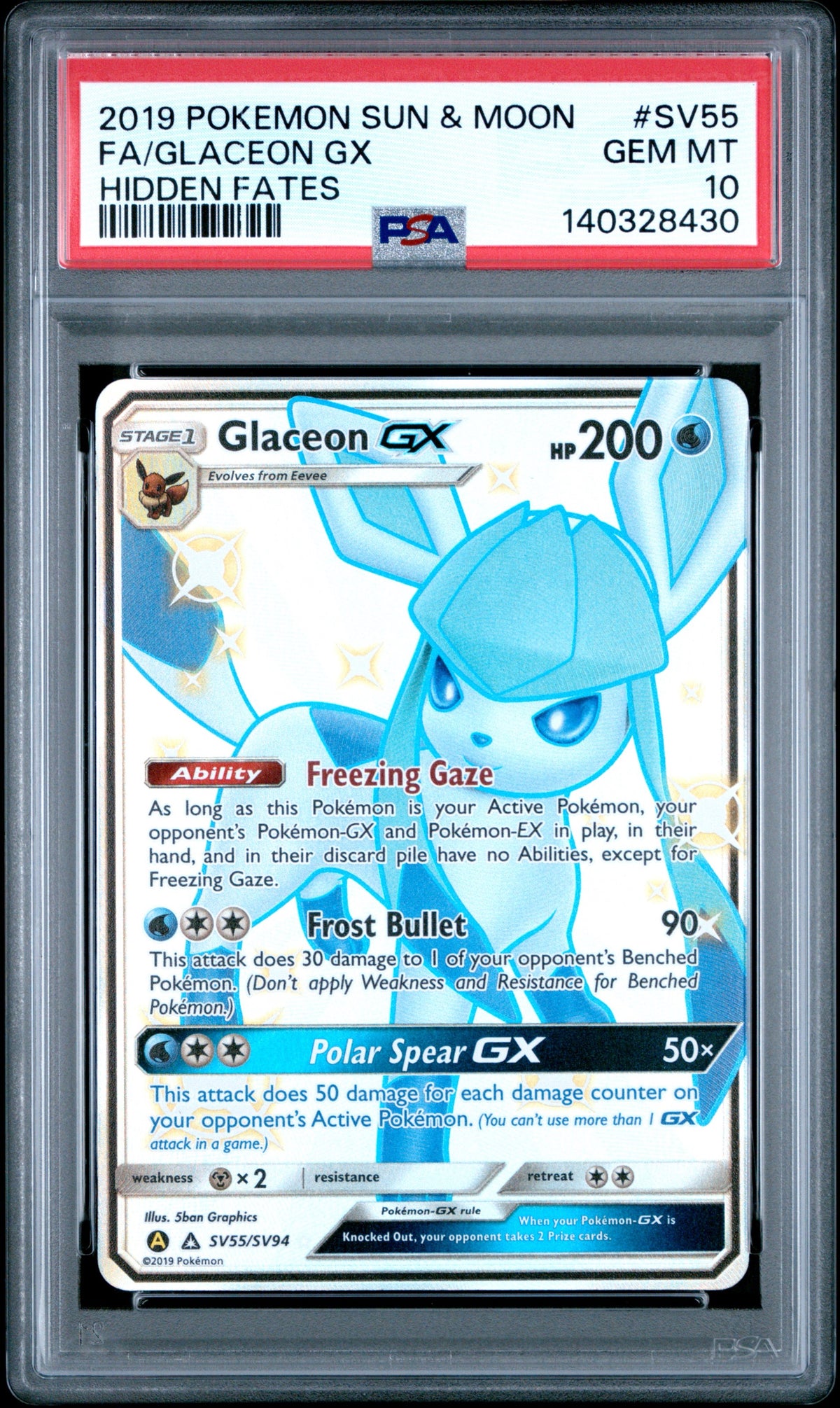 Pokémon - PSA 10 Glaceon GX SV55/SV94 Hidden Fates
