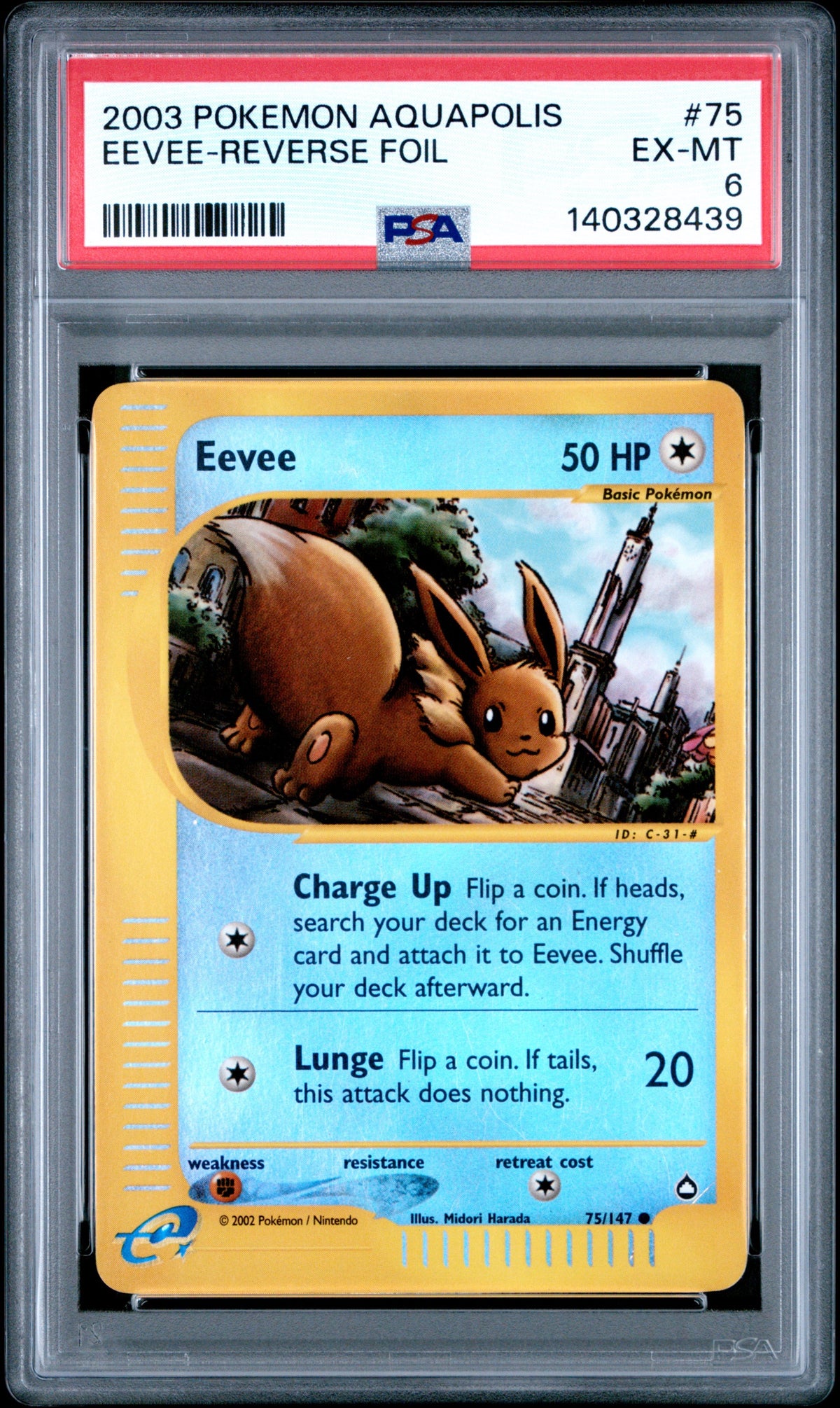 Pokémon - PSA 6 Eevee 75/147 Rev Holo Aquapolis