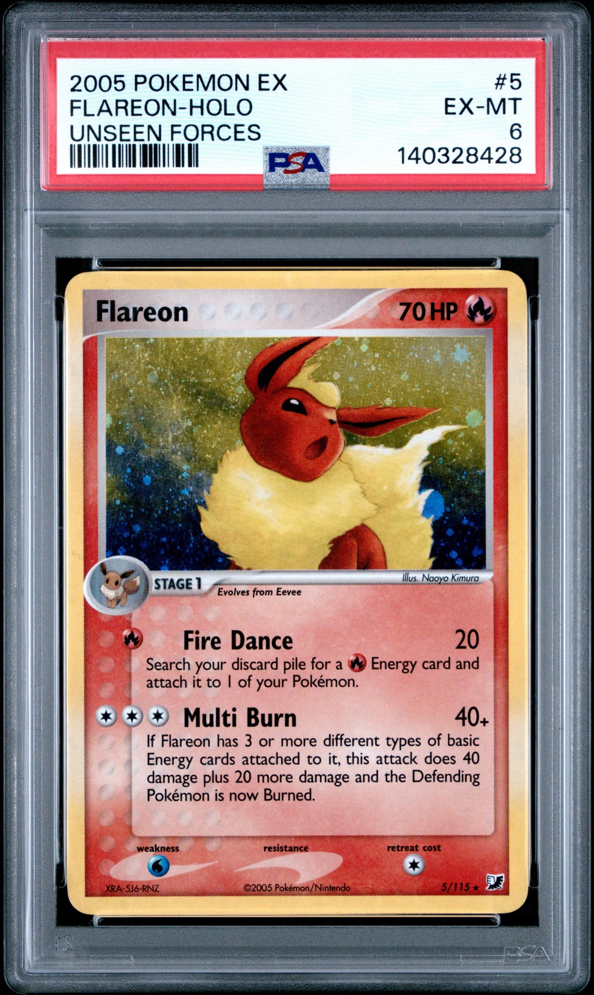 Pokémon - PSA 6 Flareon 5/115 Holo Unseen Forces