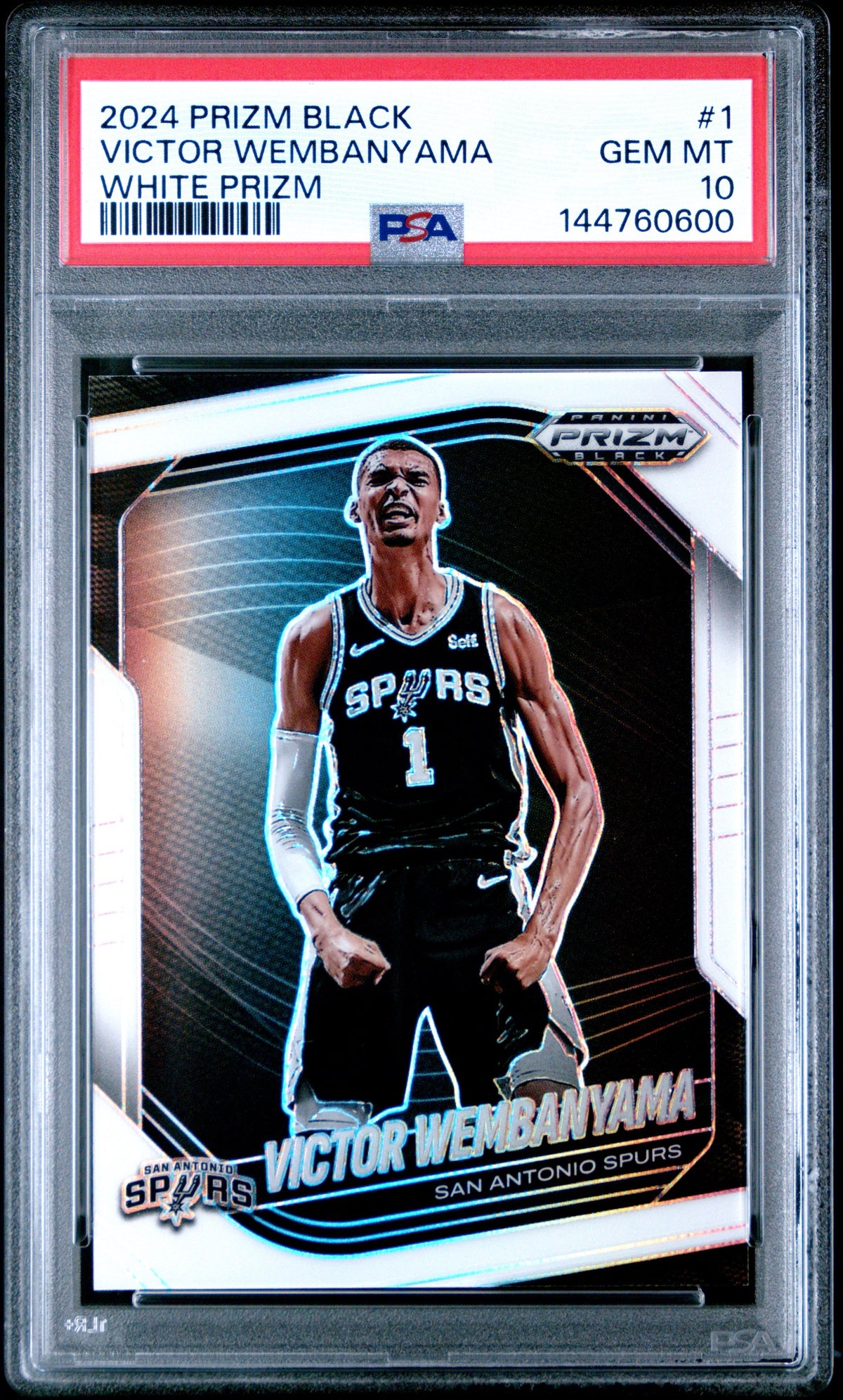 PSA 10 2024 PANINI PRIZM BLACK #1 VICTOR WEMBANYAMA WHITE PRIZM #142/175