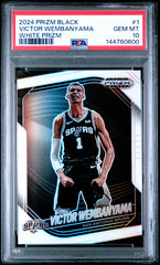 PSA 10 2024 PANINI PRIZM BLACK #1 VICTOR WEMBANYAMA WHITE PRIZM #142/175