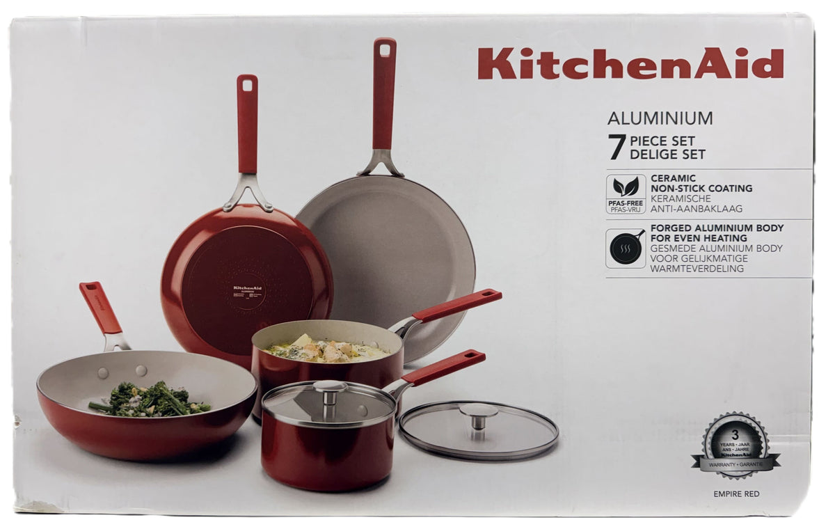 KitchenAid Aluminium Cookware Set - Delige Set - 7 Piece - Empire Red-  brand new -RRP $599