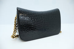 Saint Laurent Elise Shoulder Bag in Alligator-Embossed Patent Leather